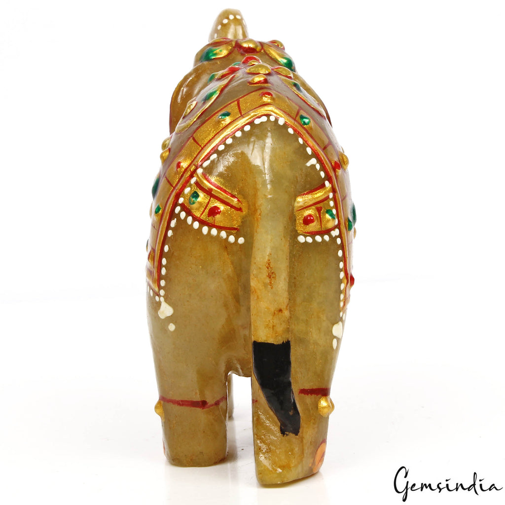 Aventurine Elephant Figurine, Gold — 81x60x30 mm, 740 Ct
