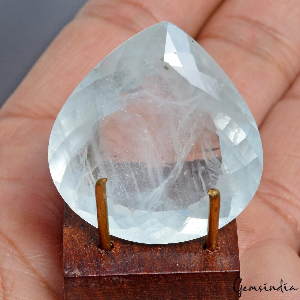 75.70 Ct Natural Aquamarine 32mm*30mm Pear Cut Unheated Huge Certified Gemstone