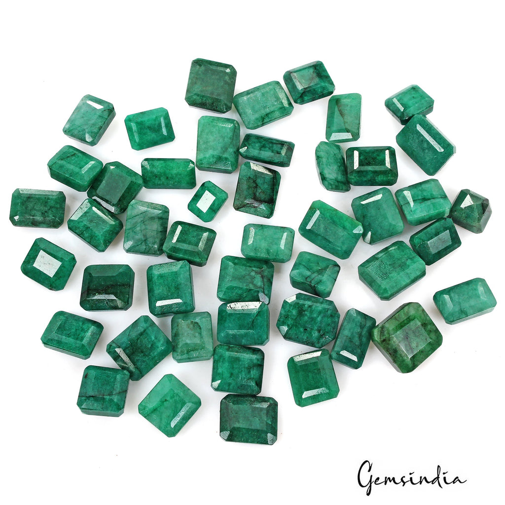 300 Cts Natural Dark Green Zambian Emerald Octagon Faceted Loose Gems Lot 46 Pcs
