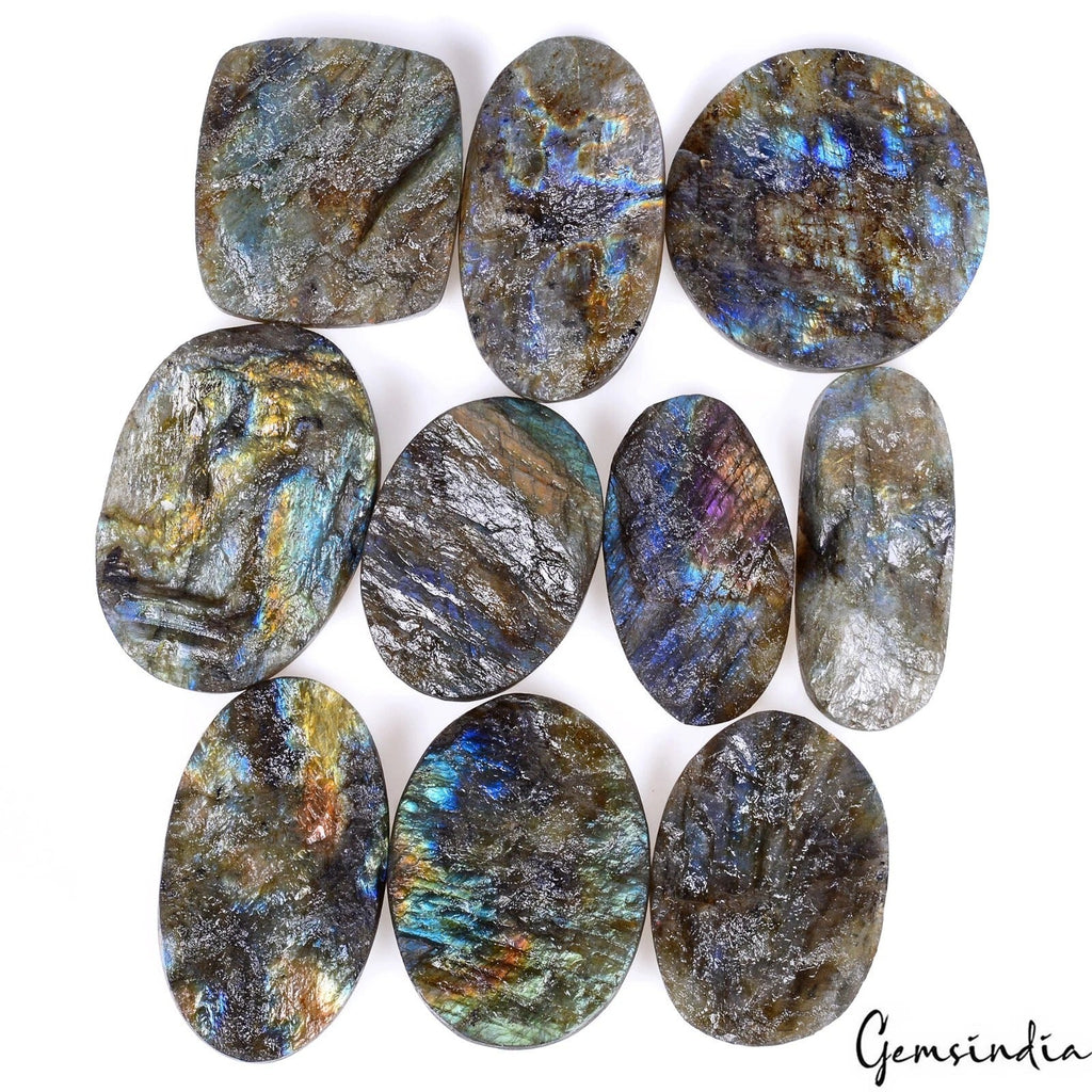 Natural Multi Shine Raw Rough Labradorite 1150 Cts Mix Cut Flat Back Gems Lot