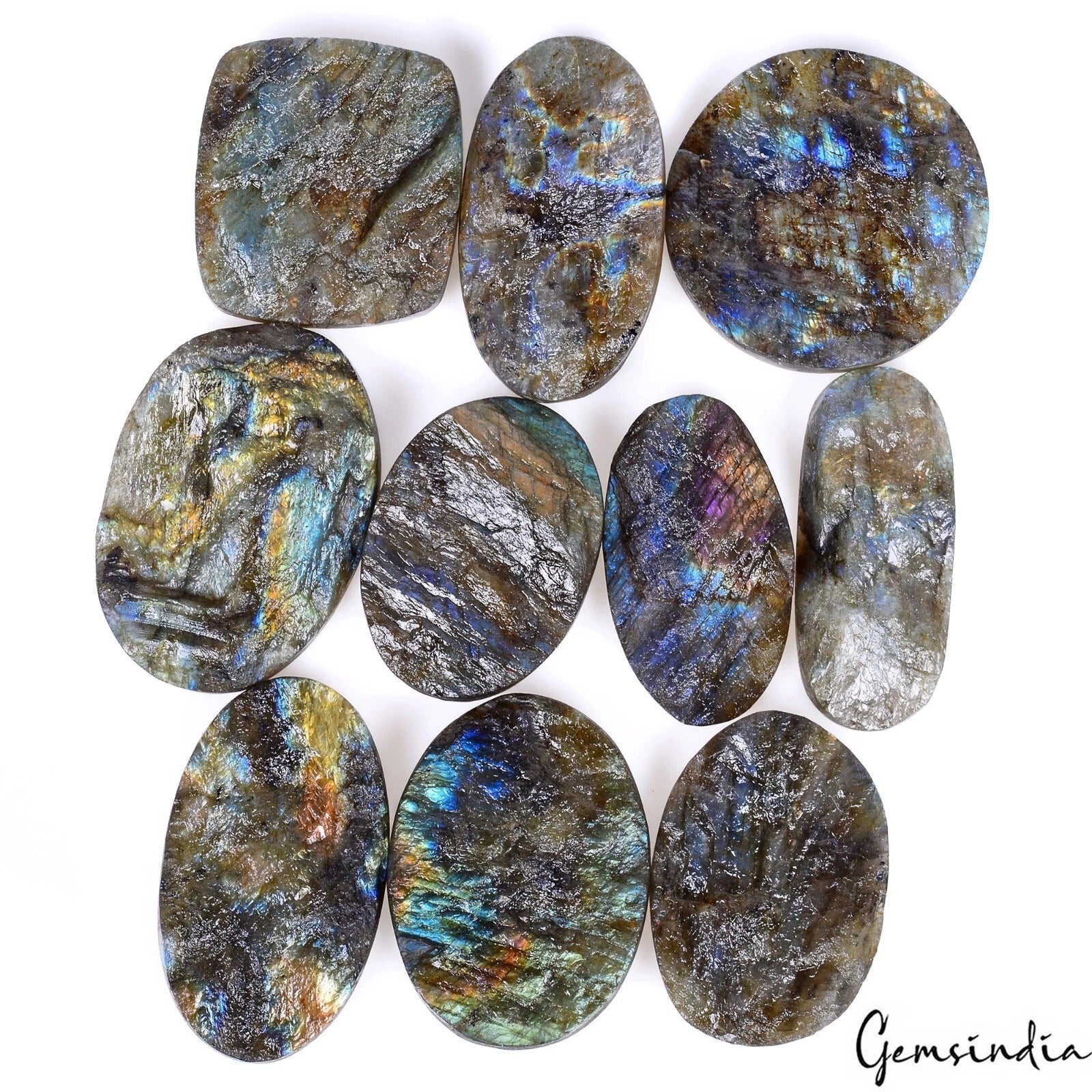 Natural Multi Shine Raw Rough Labradorite 1150 Cts Mix Cut Flat Back Gems Lot