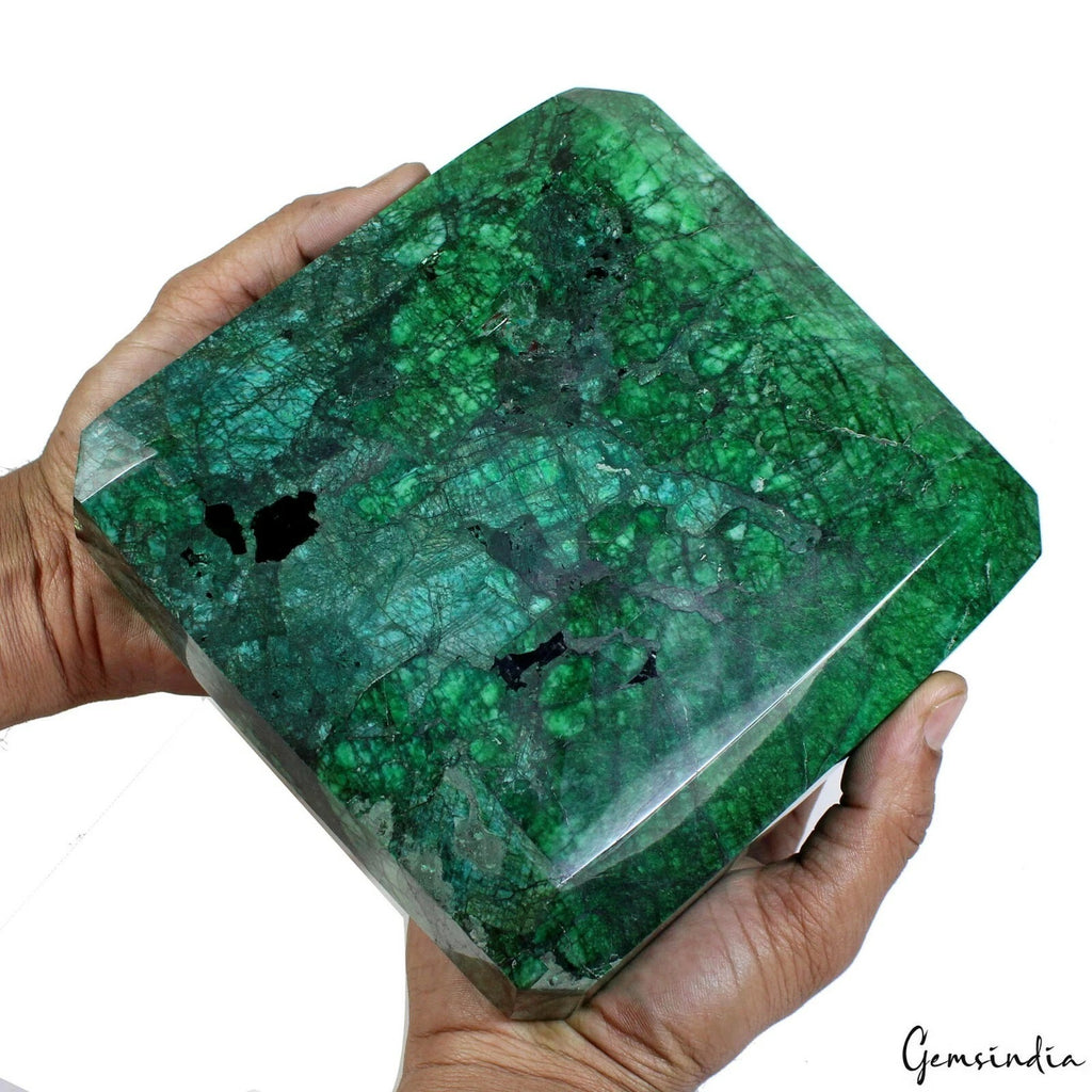 Brazilian Emerald Loose Gemstone, Color Enhanced, Green — 6.4 x 6.25 x 1.75 Inch, 13250 Ct (2.65 Kg), Brazil