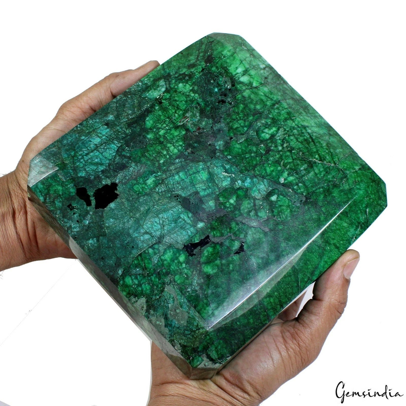 Brazilian Emerald Loose Gemstone, Color Enhanced, Green — 6.4 x 6.25 x 1.75 Inch, 13250 Ct (2.65 Kg), Brazil