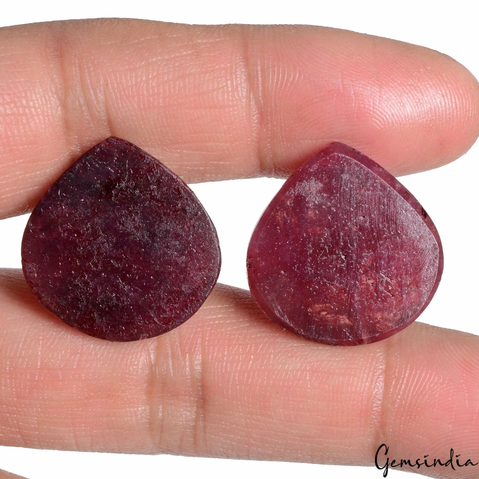 2 Pcs Natural Red Ruby Pear Checker Cut 23x22mm Loose Gemstones w/Flat Back