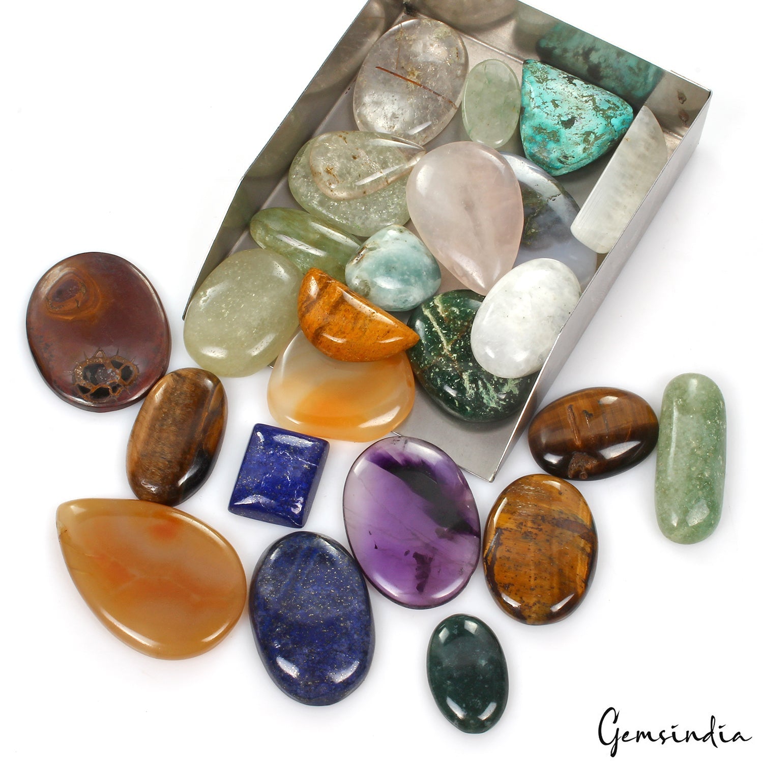 1470 Cts Wholesale Natural Free Size & Shape Mix Gemstone Flat Back Cabochon Lot