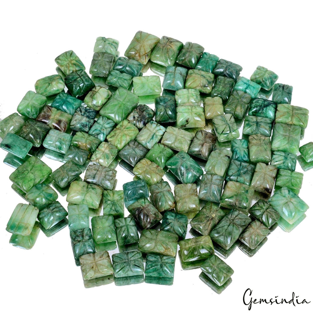 950 Ct/90 Pcs Natural Brazilian Green Emerald Baguette Cut Carved Loose Gems Lot