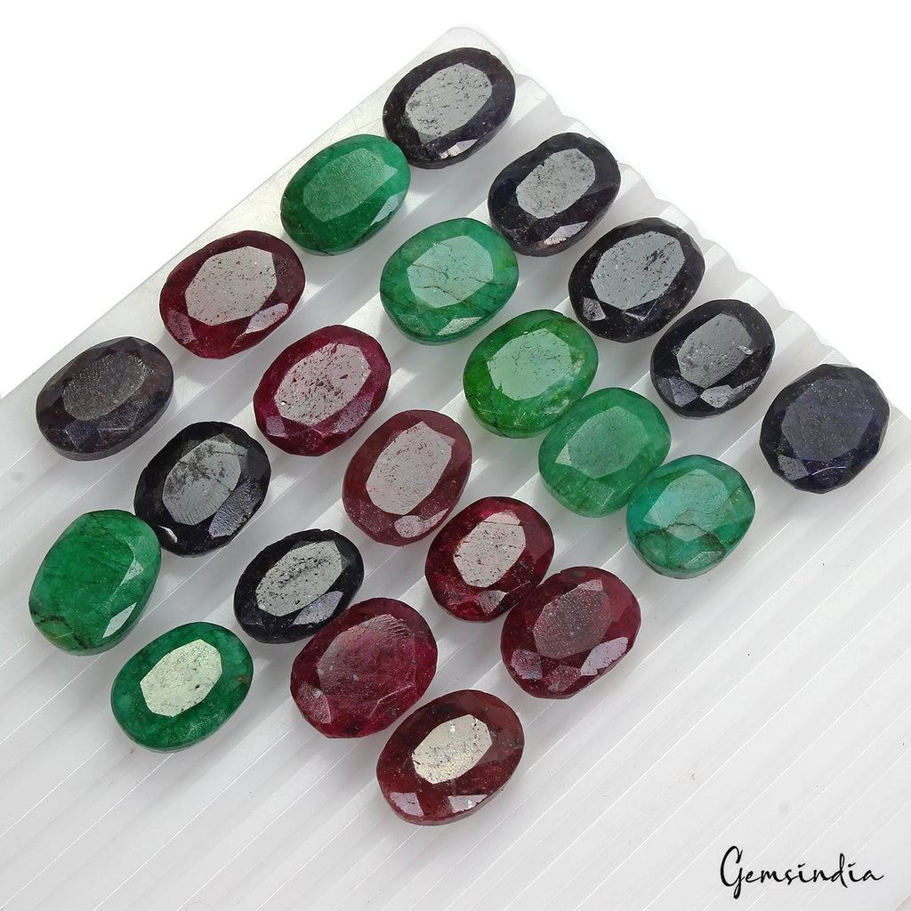 490 CT NATURAL EMERALD RUBY SAPPHIRE LOT OVAL SHAPE FACETED GEMSTONE FOR JEWELRY