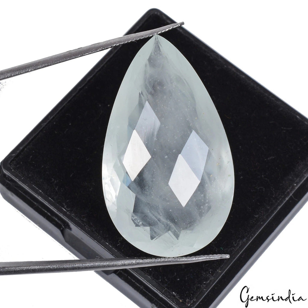 Certified 39.60 Cts Natural Untreated Aqua Blue Aquamarine Pear Checker Cut Gem