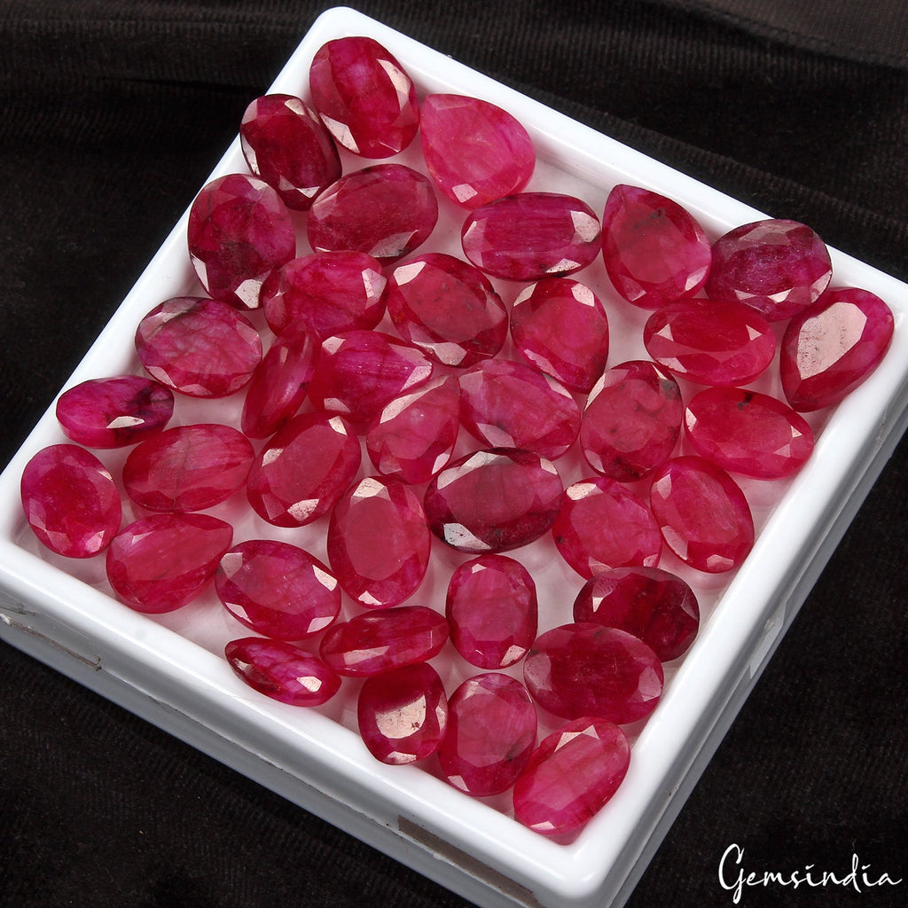350 Ct Natural Red Bixbite Beryl Mix Cut Loose Faceted 14-18mm Gemstones~38 Pcs