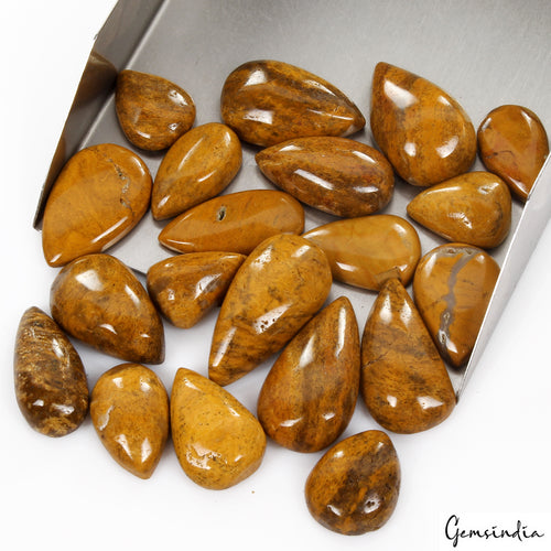 Agate Lot, Cabochon, Untreated, Yellow — 20 Pieces, 19mm to 32mm, 440 Ct