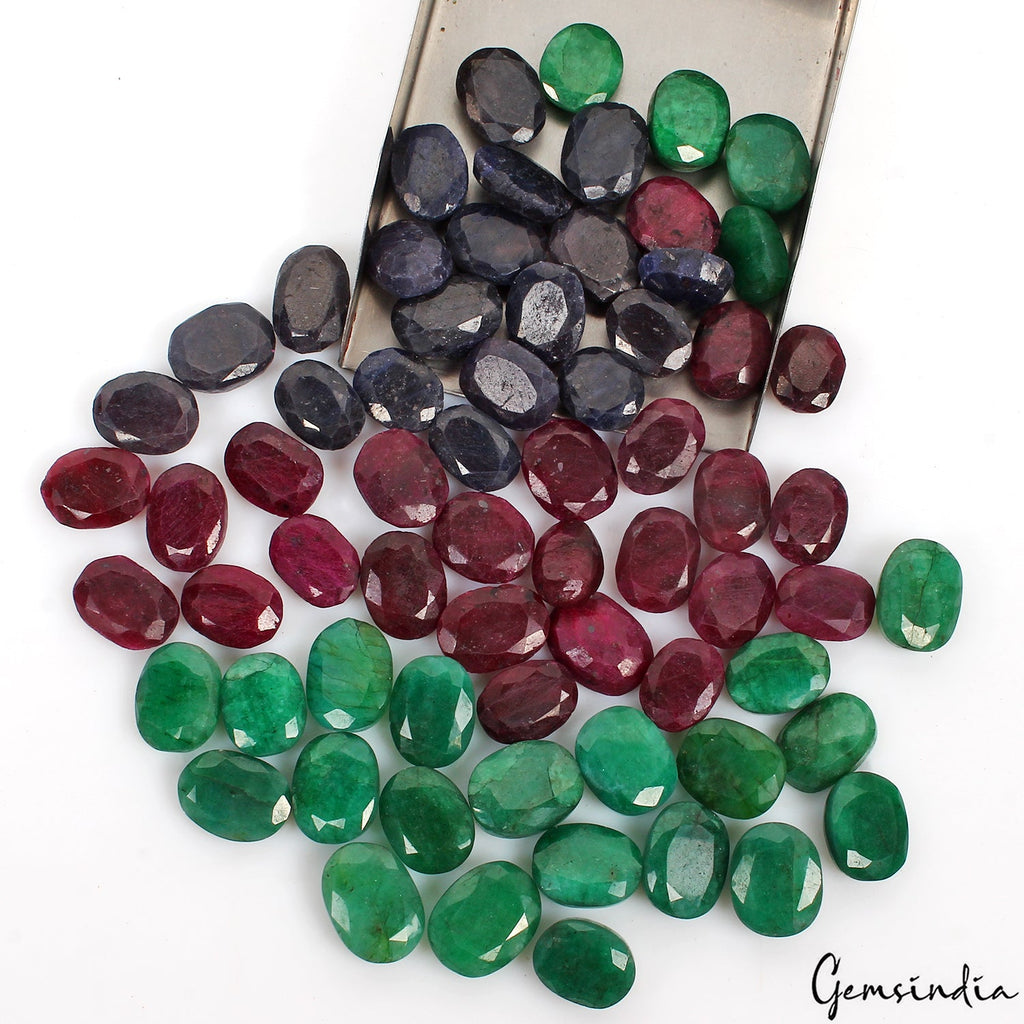 1250 Ct Natural Ruby Emerald Sapphire Oval Cut Faceted Loose Certified Gems Lot