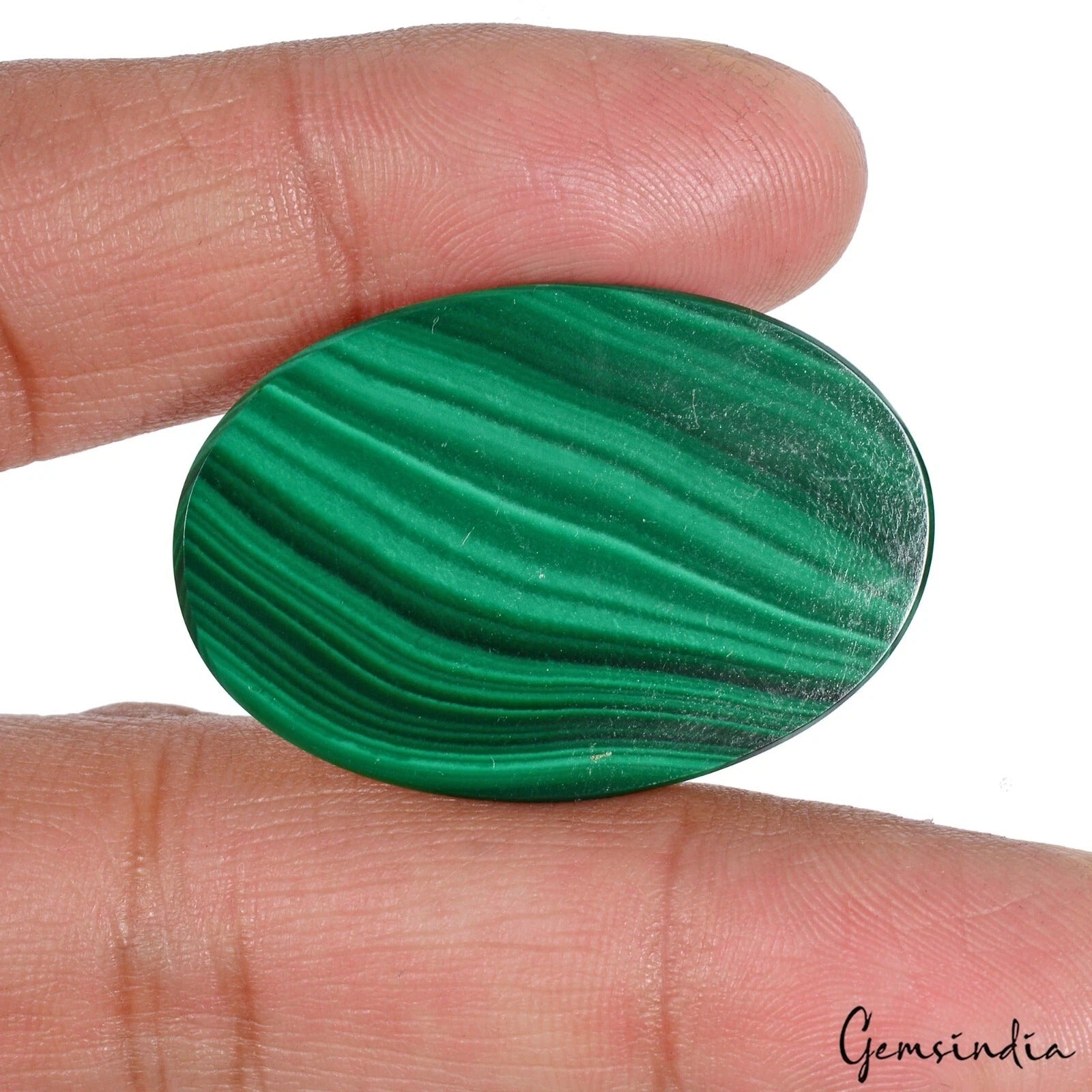 Malachite Loose Gemstone, Untreated, Green — 38 x 25 x 6mm, 72.40 Ct, Congo