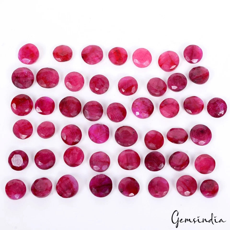 Red Beryl Lot, Loose Gemstone, Color Enhanced — 50 Pieces, 7mm to 9mm, 121.50 Ct