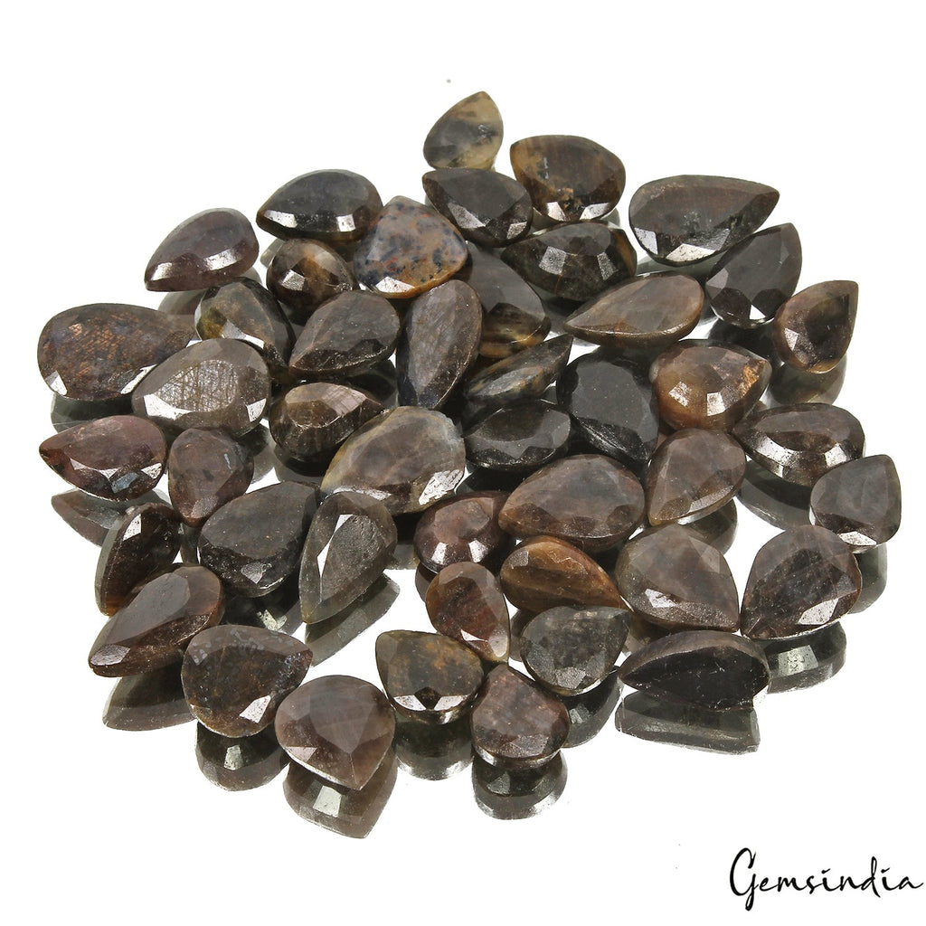 400 Ct/45 Pcs Natural Untreated Brown Black Sapphire Pear Cut Loose Gemstone Lot
