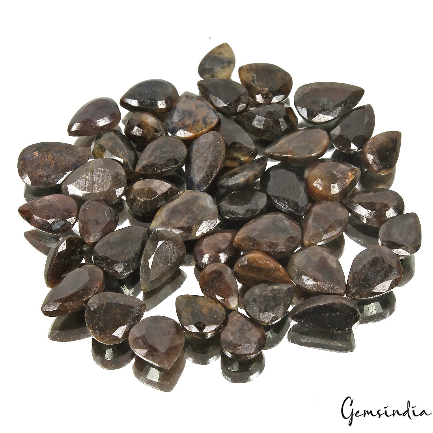 400 Ct/45 Pcs Natural Untreated Brown Black Sapphire Pear Cut Loose Gemstone Lot