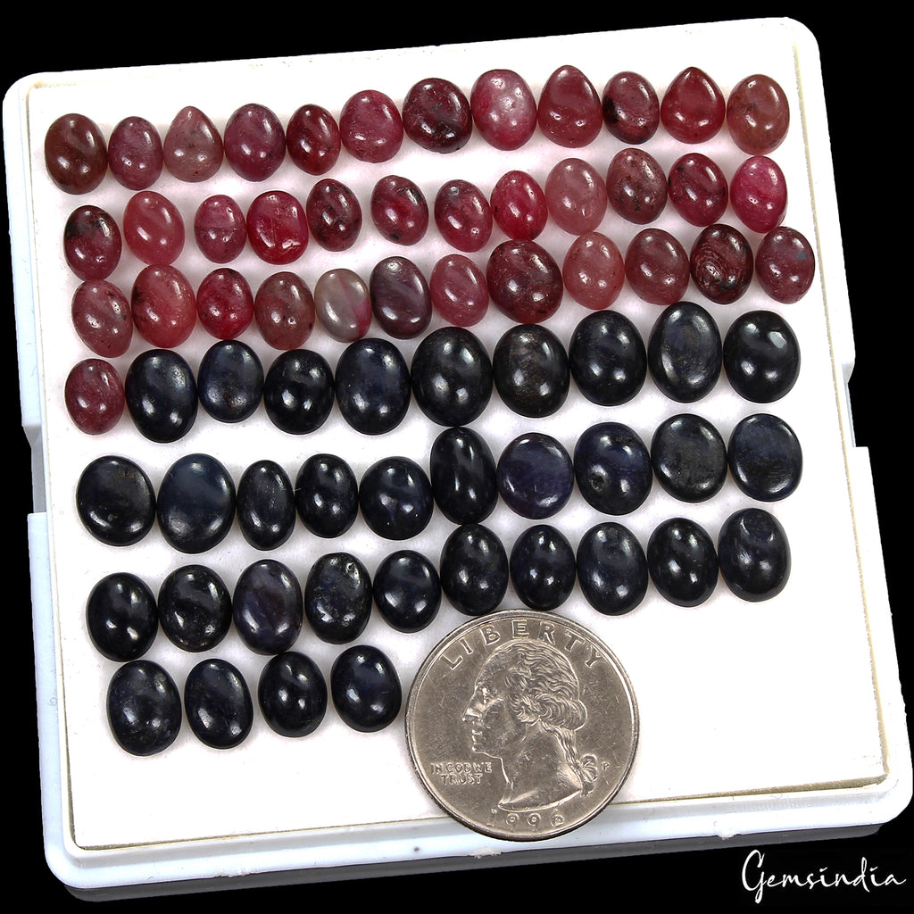 Ruby Lot, Cabochon, Oval Cabochon, Color Enhanced — 70 Pieces, 8mm to 11mm, 195.00 Ct