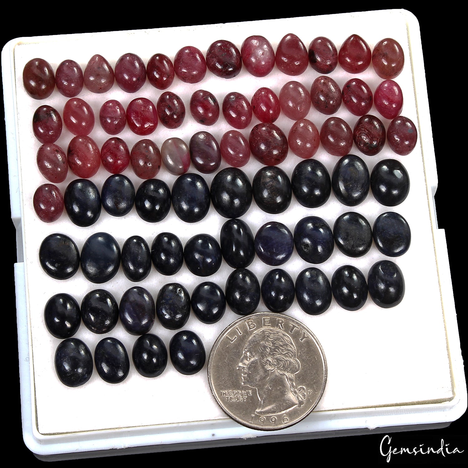 Ruby Lot, Cabochon, Oval Cabochon, Color Enhanced — 70 Pieces, 8mm to 11mm, 195.00 Ct