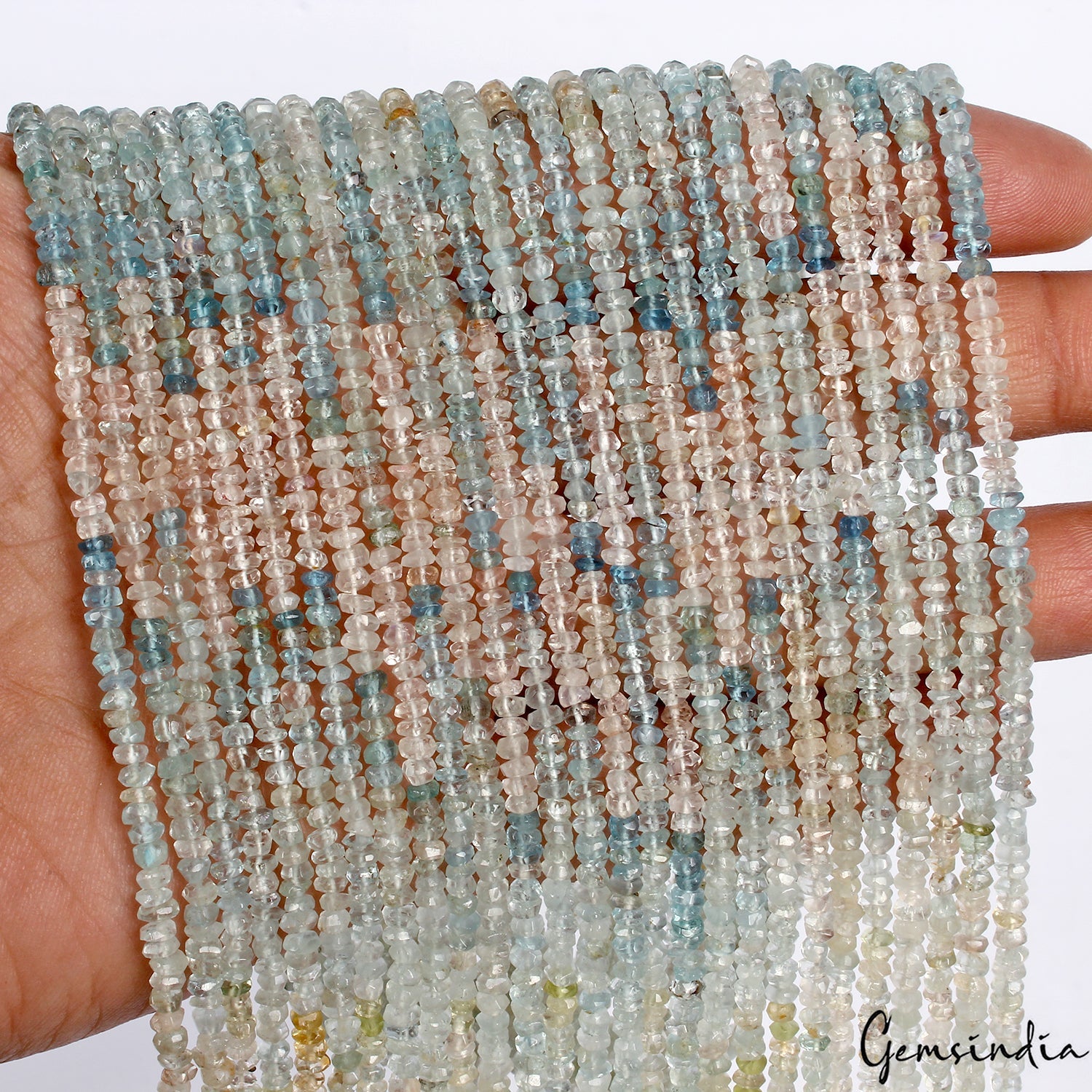 AAA Multi Aquamarine Rondelle Faceted 3mm Natural Gemstone Beads 13"/1 Strand