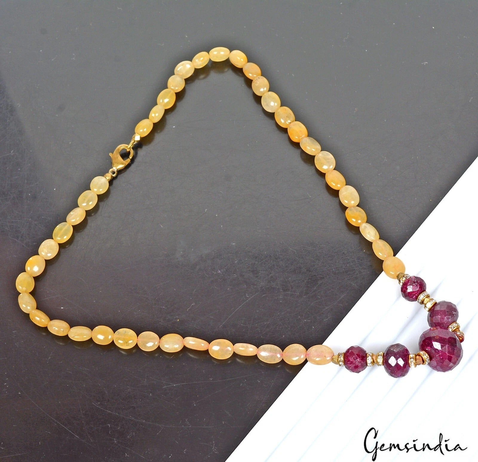18" Long Natural Ruby Quartz Gemstone Beaded Handmade Women Necklace Jewelry
