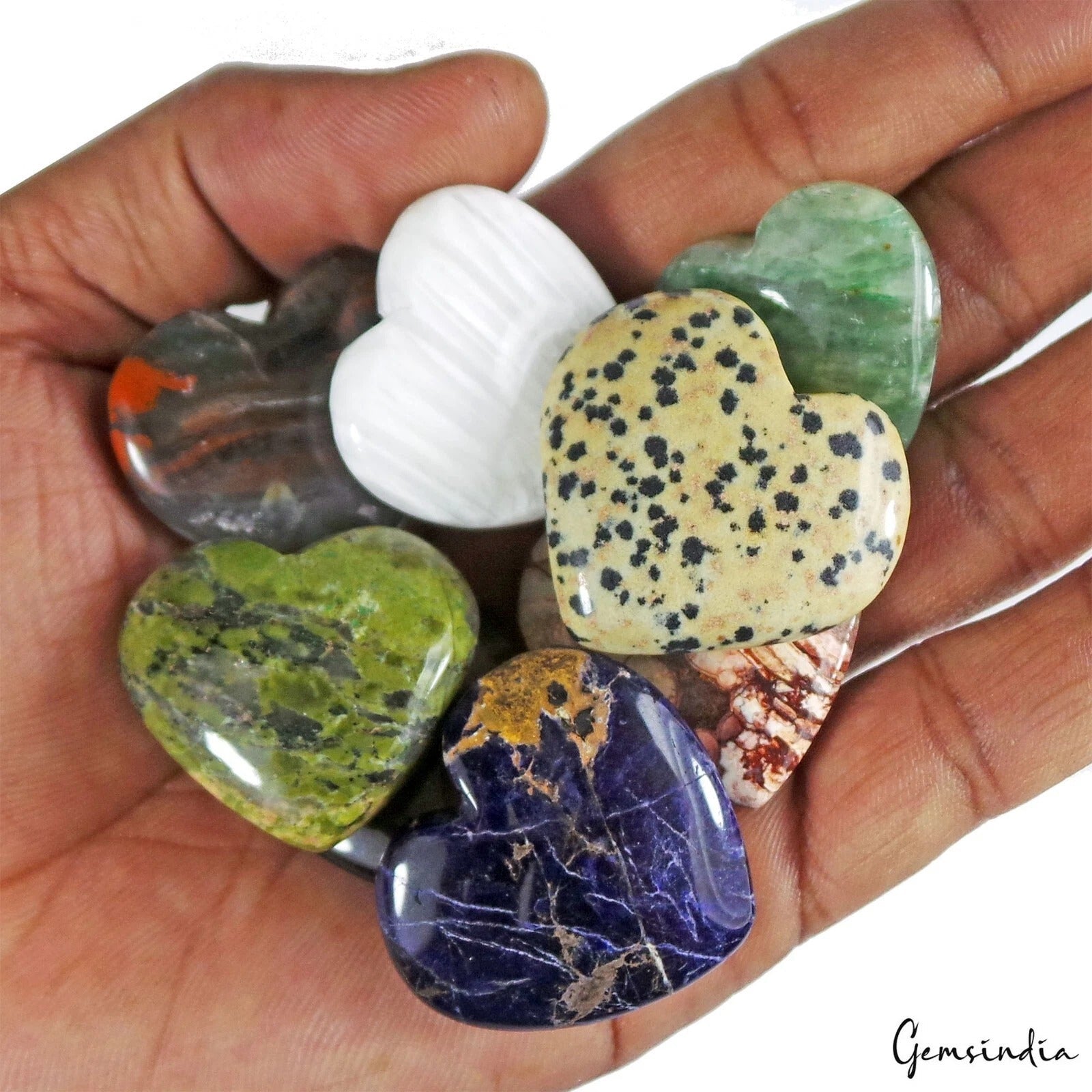 520 Cts/7 Pcs Natural Untreated Multi-Color Heart Cab Loose Gems Lot For Pendant
