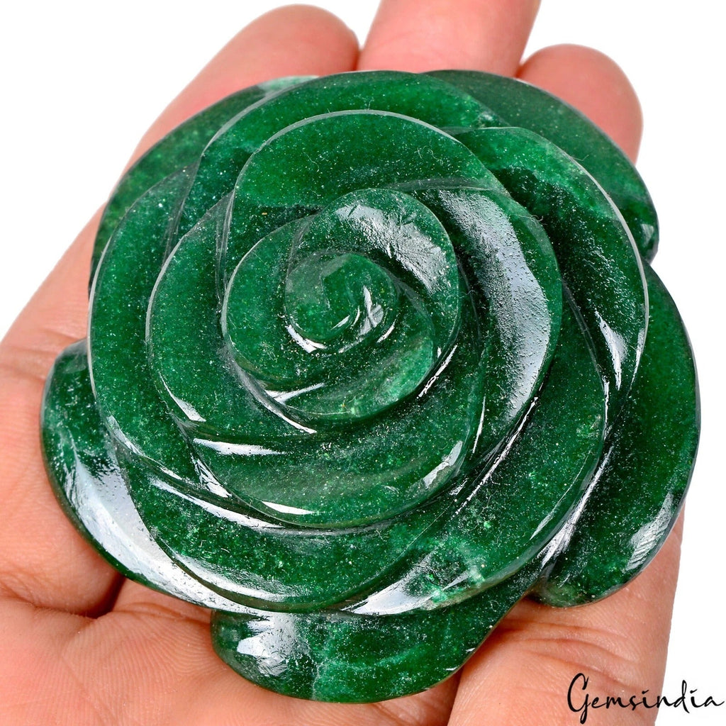 580 Ct Natural Untreated Green Aventurine Flower Rose Hand Carved Loose Gemstone