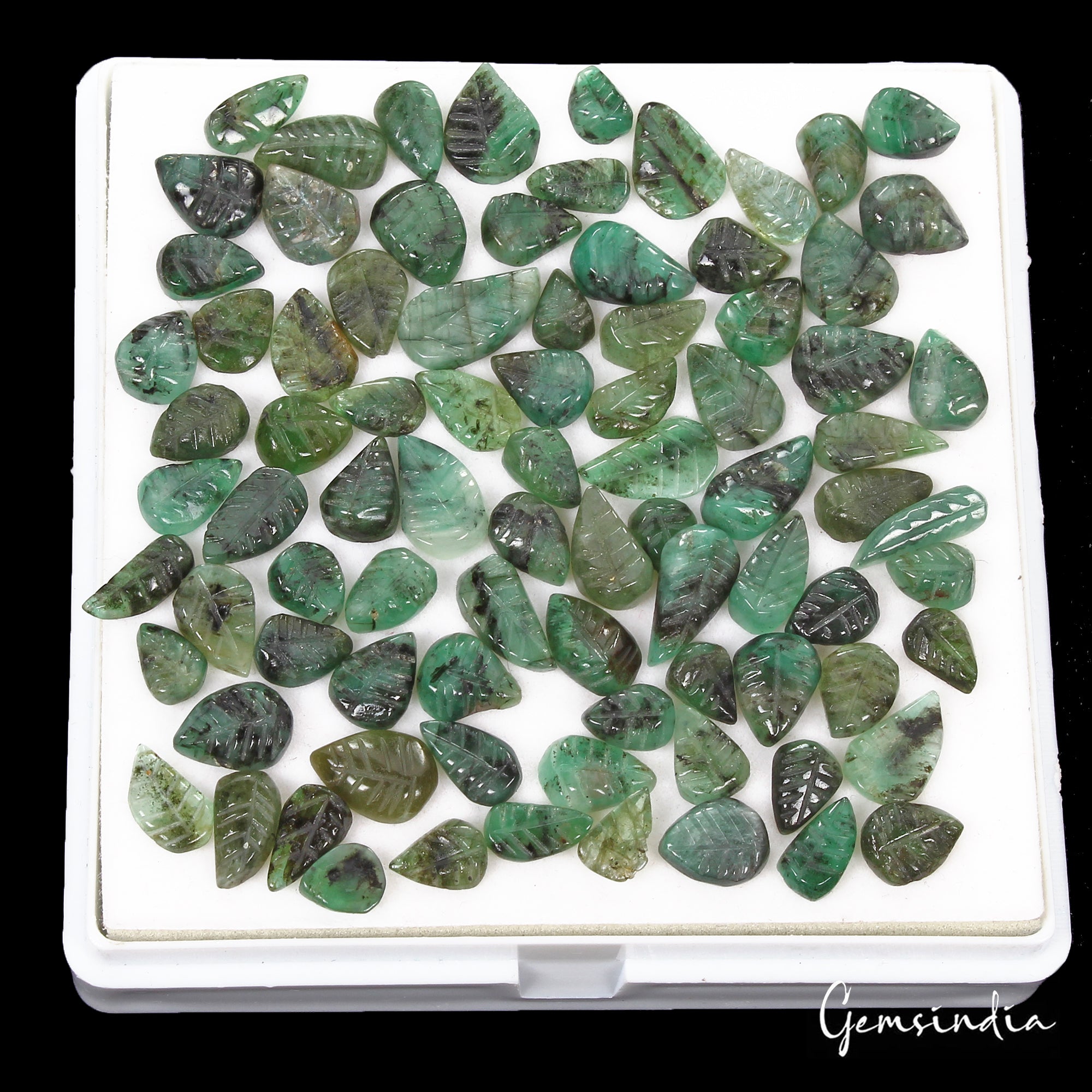 Certified 124.80 Ct/85 Pcs Natural Untreated Green Emerald Leaf Hand Carved Gems