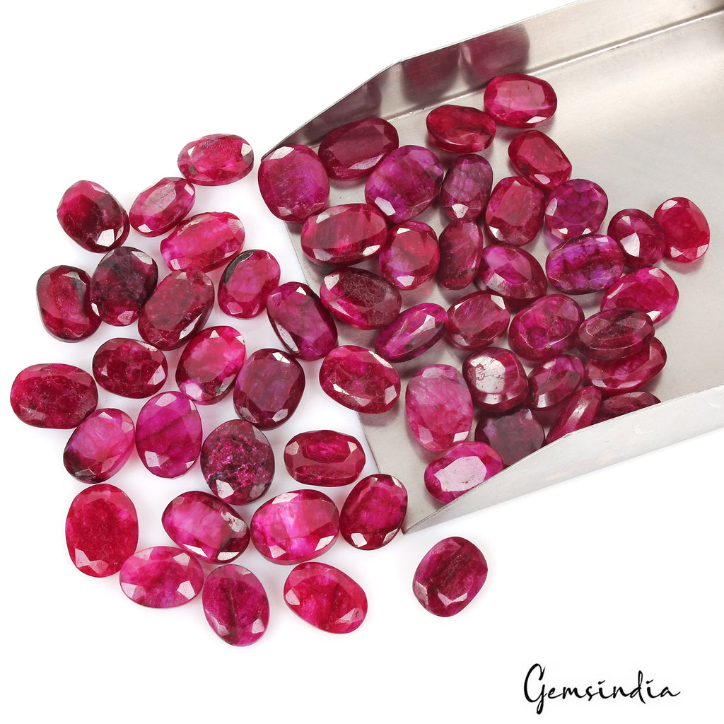 Beryl Lot, Loose Gemstone, Color Enhanced, Red — 56 Pieces, 13mm to 19mm, 590 Ct