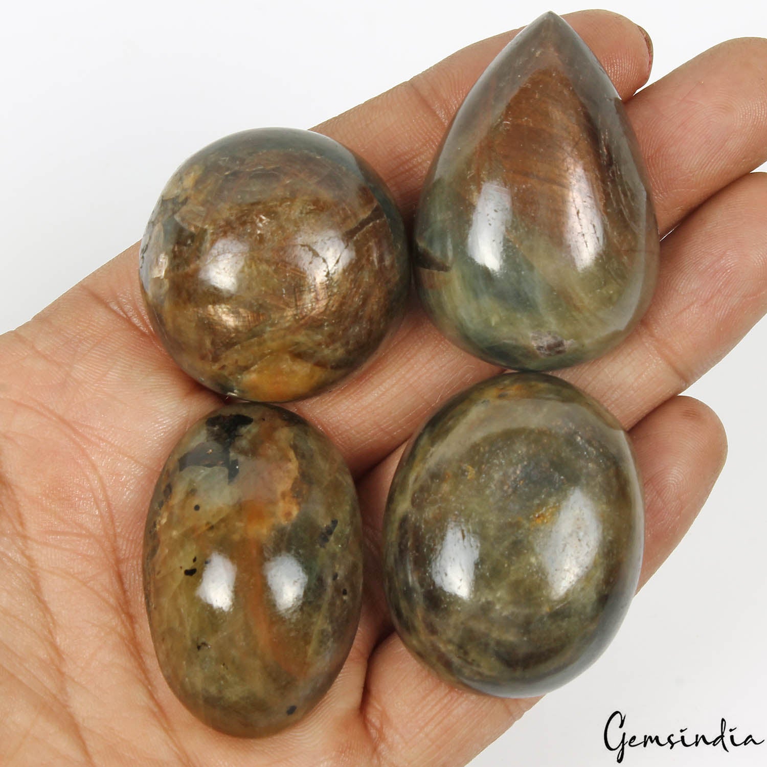 Blue Sapphire Lot, Cabochon, Untreated, Brown — 4 Pieces, 34mm to 44mm, 990 Ct
