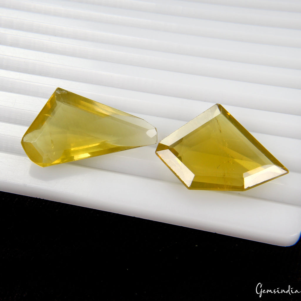 2 Pc Natural Lemon Quartz Citrine Fancy Cut Loose Pendant Size Gemstones~51.10Ct