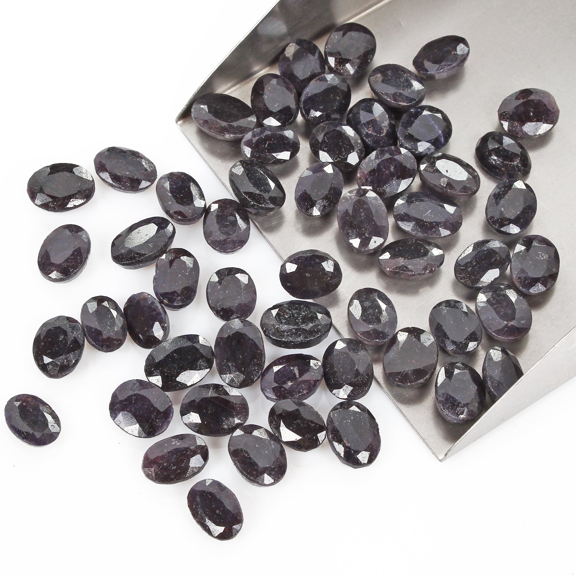 350 Ct/54 Pcs Natural African Dark Blue Sapphire Oval Faceted Loose Cut Gems Lot