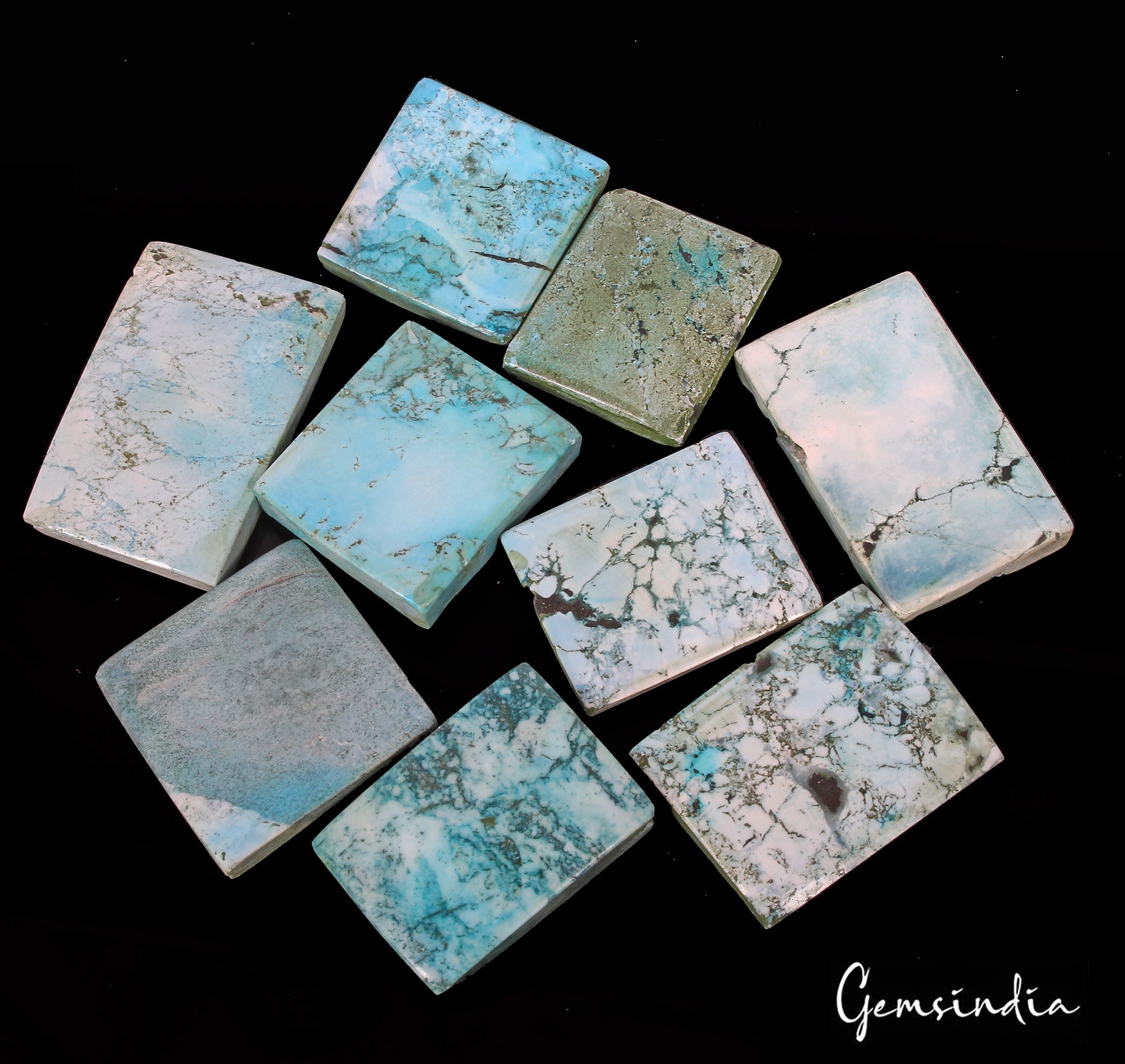 740 Cts/9 Pcs Natural Designer Blue Turquoise Mix Cab Loose Wholesale Gems Lot