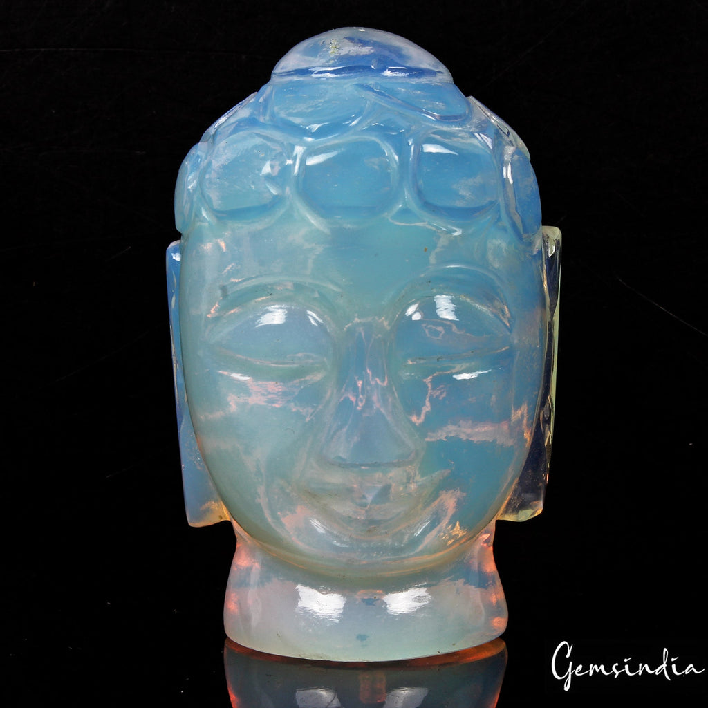 360 Cts Hydro Rainbow Shine Opalite Hand Carved Buddha Head Sculpture For Decor