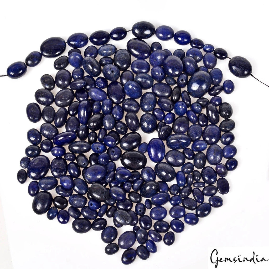750 Ct/210 Pcs Natural Blue Sapphire Oval Cab Drill Beads Loose Gems For Jewelry