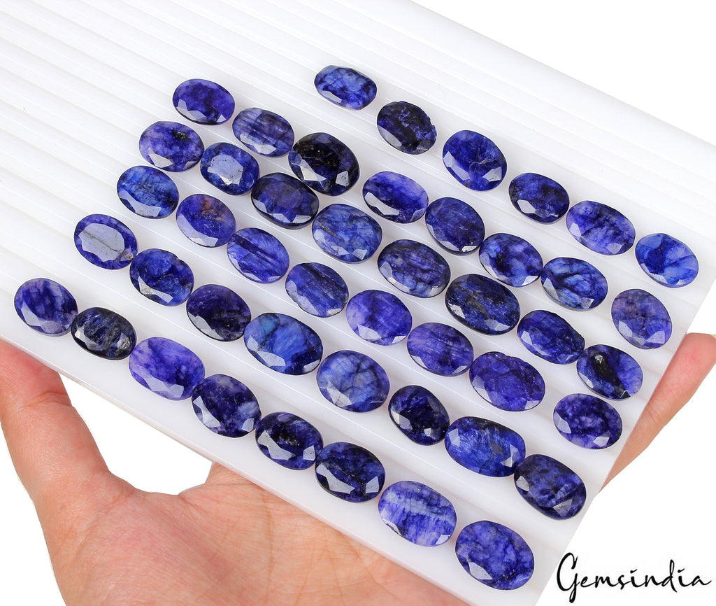 460 Ct/46 Pcs Natural Royal Blue Beryl Oval Faceted Loose Gems Lot For Jewelry