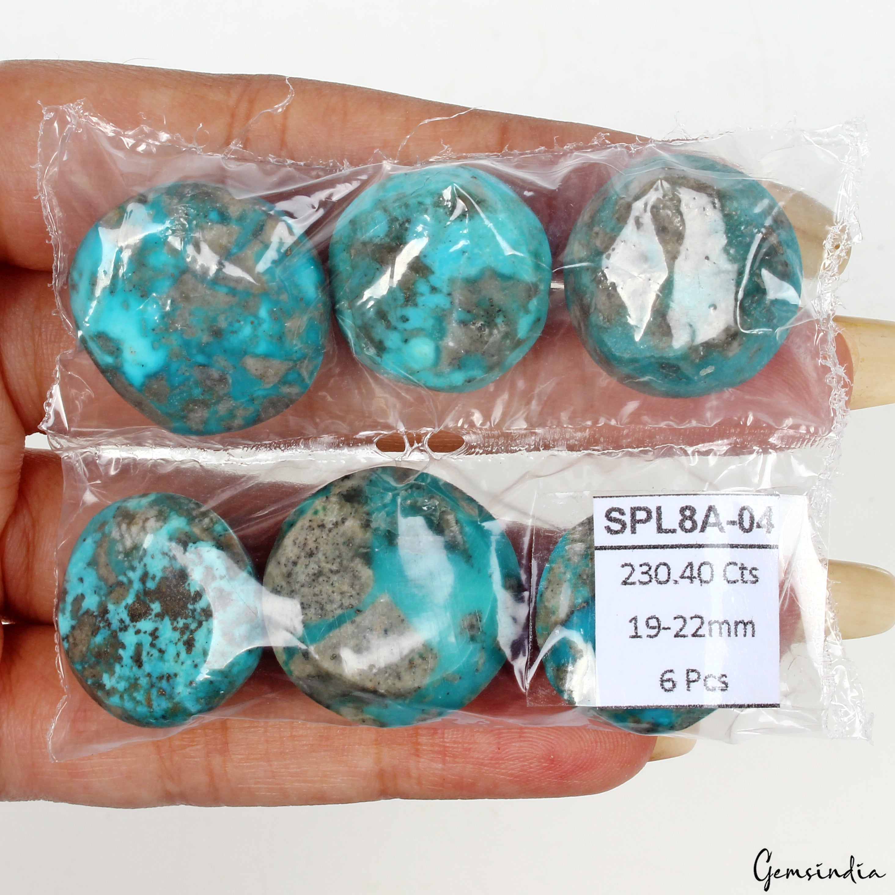 230.40 Ct/6 Pcs Natural Untreated Blue Turquoise Round Cab Loose Gem For jewelry
