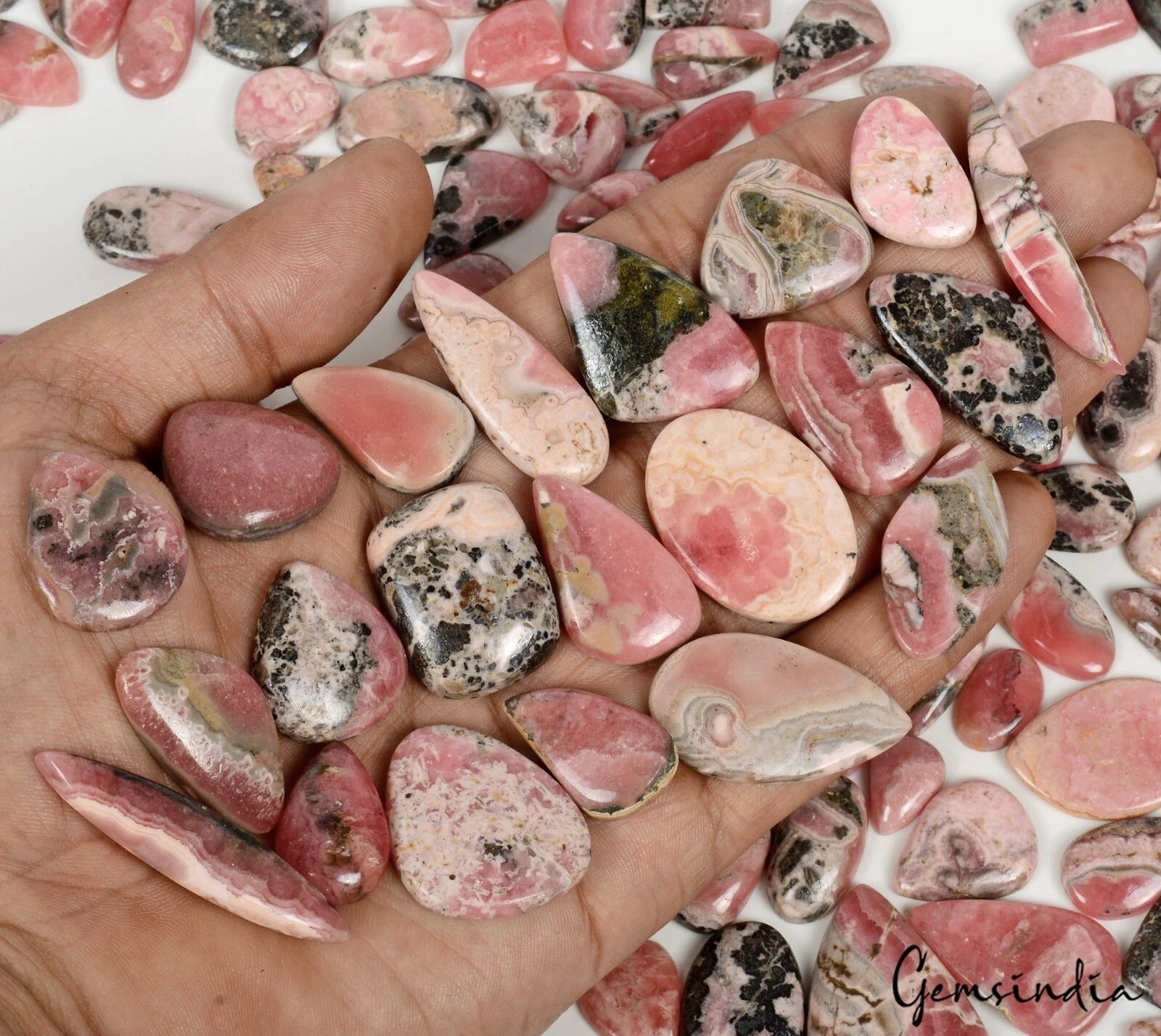 3000 Ct/200 Pc Natural Untreated Pink Rhodochrosite Mix Cab Loose Wholesale Gems