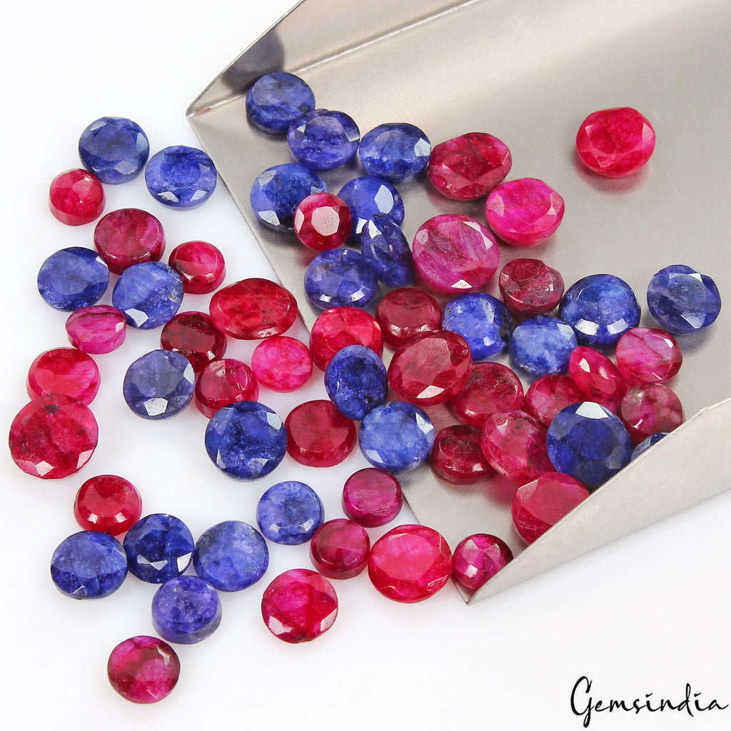 230 C/61 Pc Natural Red Blue Beryl Bixbite Round Cut Loose Gemstones For Jewelry