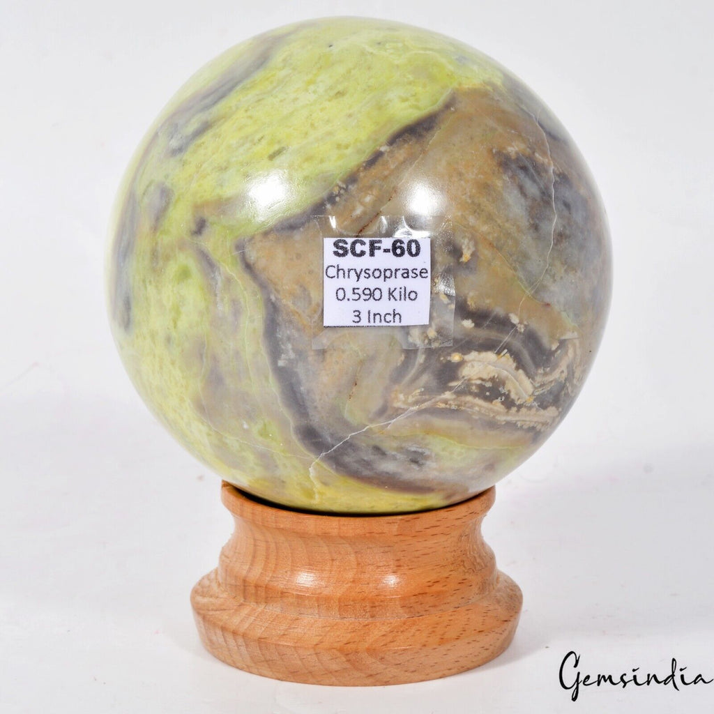 Chrysoprase Sphere, Untreated — 3 Inch in diameter, 0.590 Kg (2950 Ct)