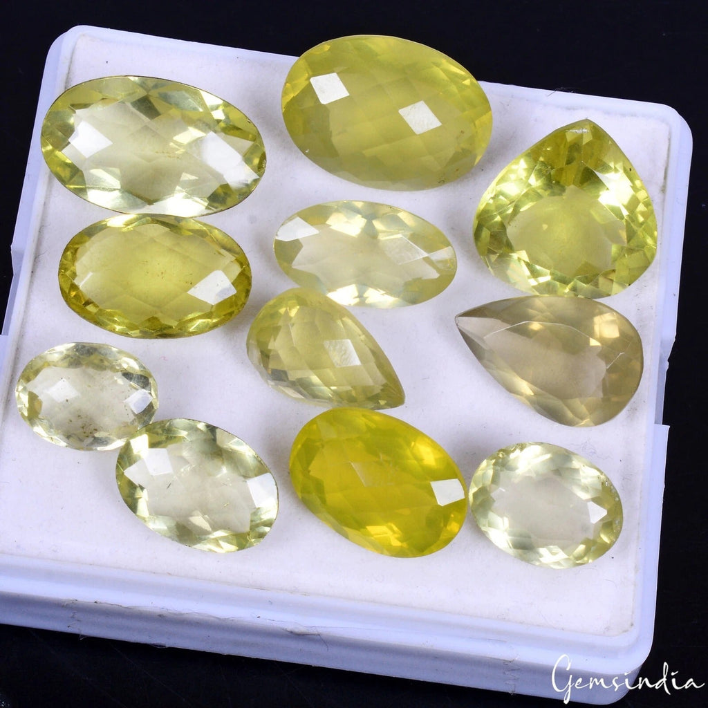 VVS 11 Pc Natural Lemon Citrine Quartz Mix Cut 13-31mm Loose Certified Gemstones