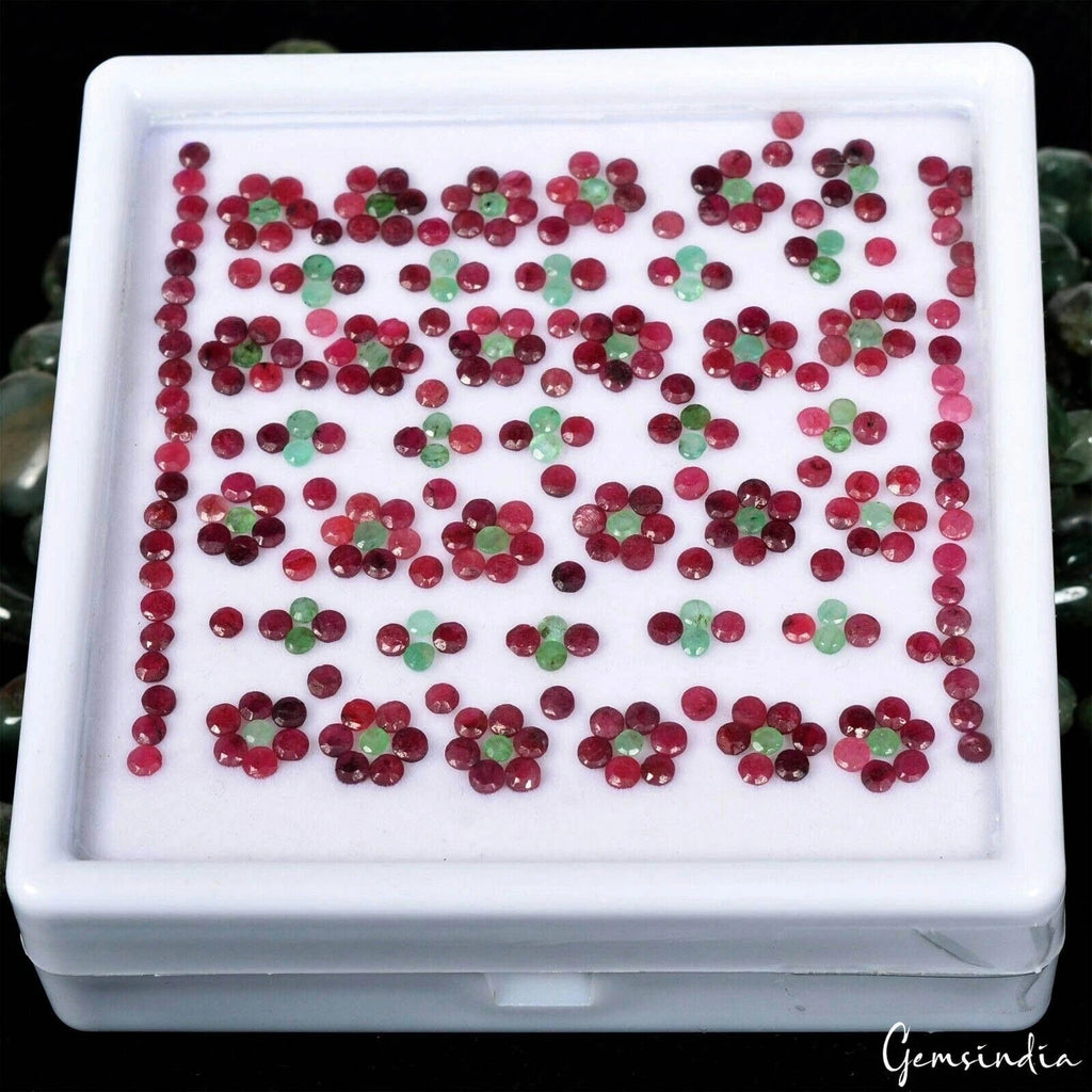 2.5mm-3mm Round Cut Natural Emerald Ruby Loose Jewelry Kind Gemstones~300 Pcs