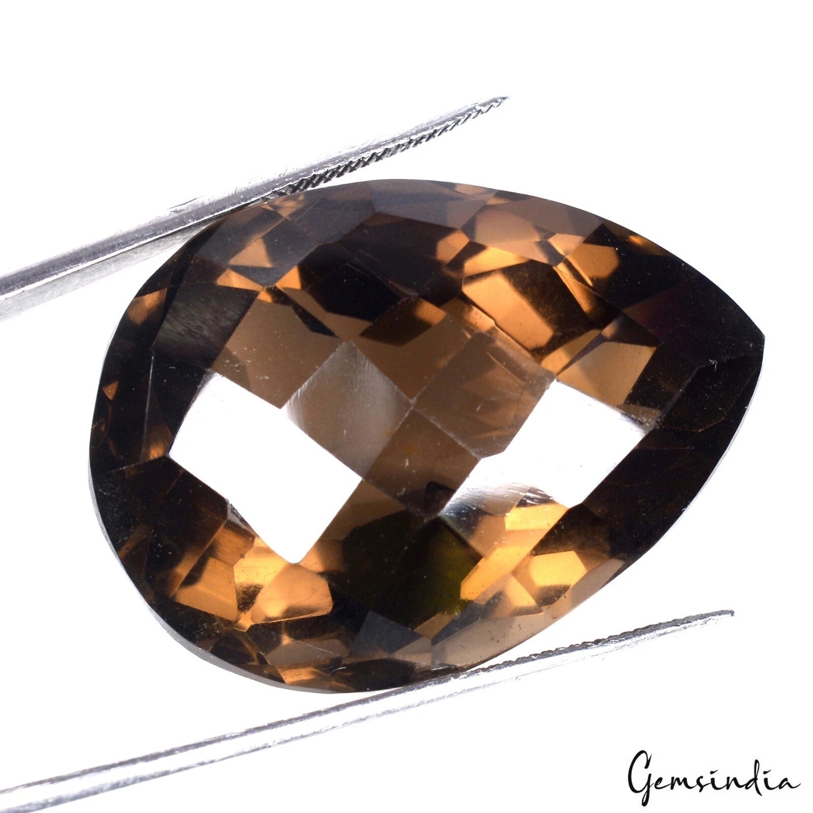 Certified 75 Cts Natural Untreated Brown Smoky Quartz Pear Checker Cut Loose Gem
