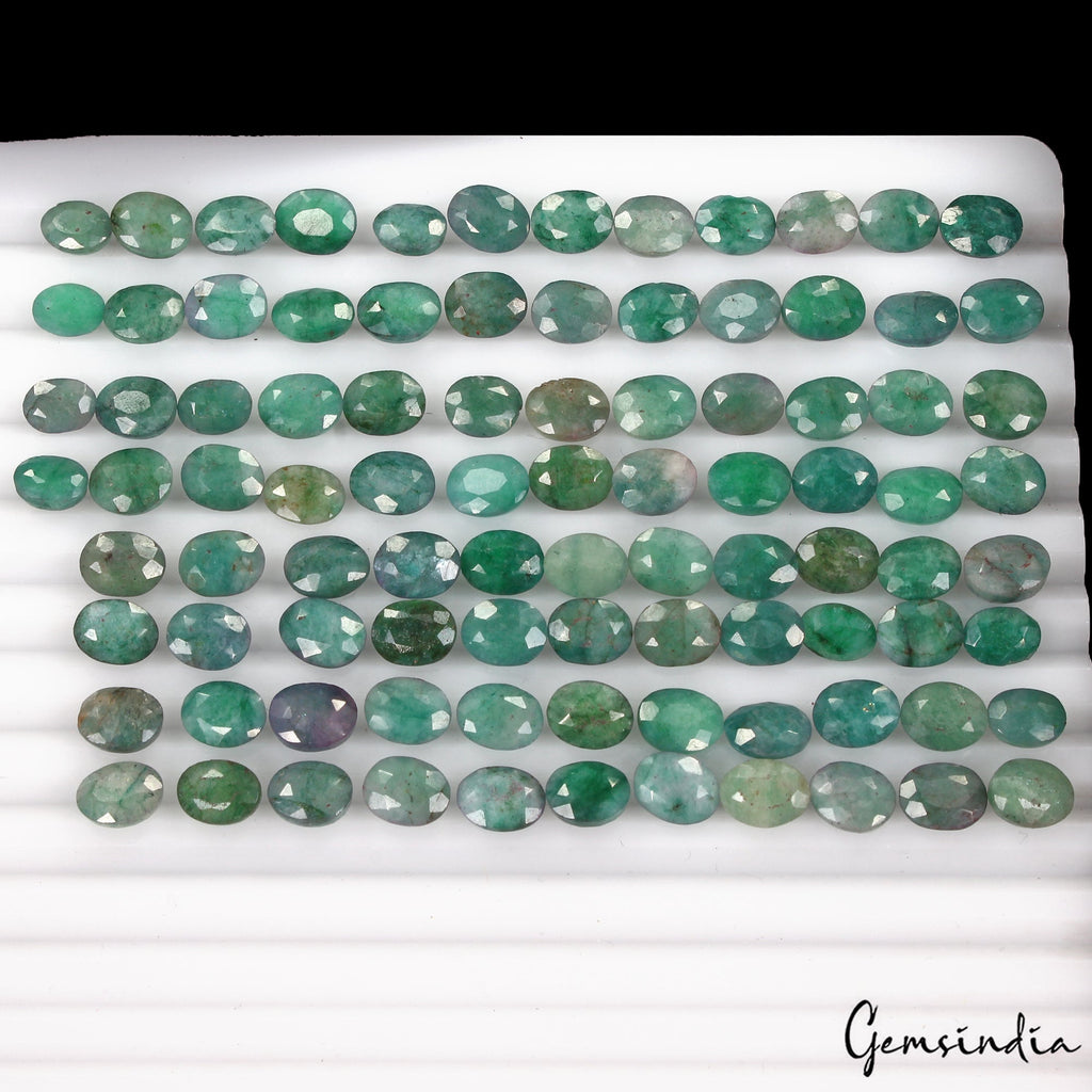 Certified 122 Cts/93 Pcs Natural Green Emerald Oval Faceted Cut Gems For Jewelry
