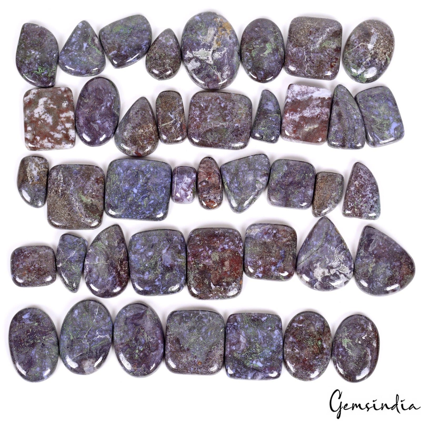1020 Cts/41 Pcs Natural Untreated Snow Flake Jasper Mix Cab Gems Lot For Jewelry