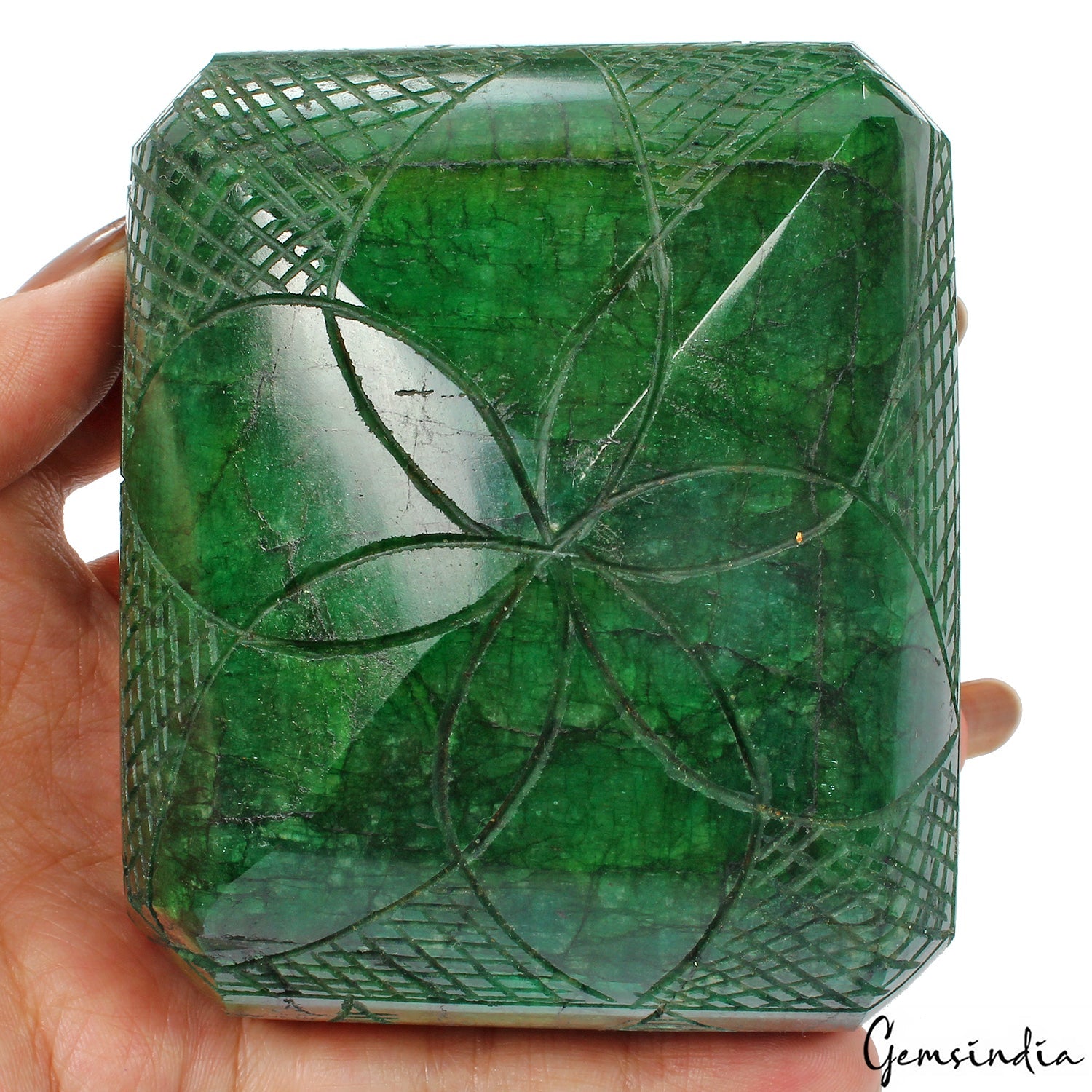 Certified 3290 Cts Natural Green Emerald Hand Carved Loose Brazilian Gemstone