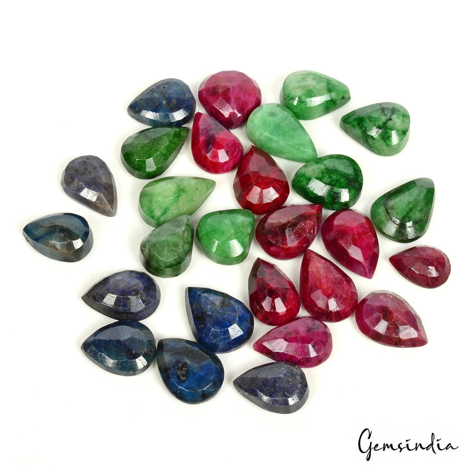 240 Ct Natural Bi color Emerald Ruby Sapphire Pear Cut Loose Certified Gemstones