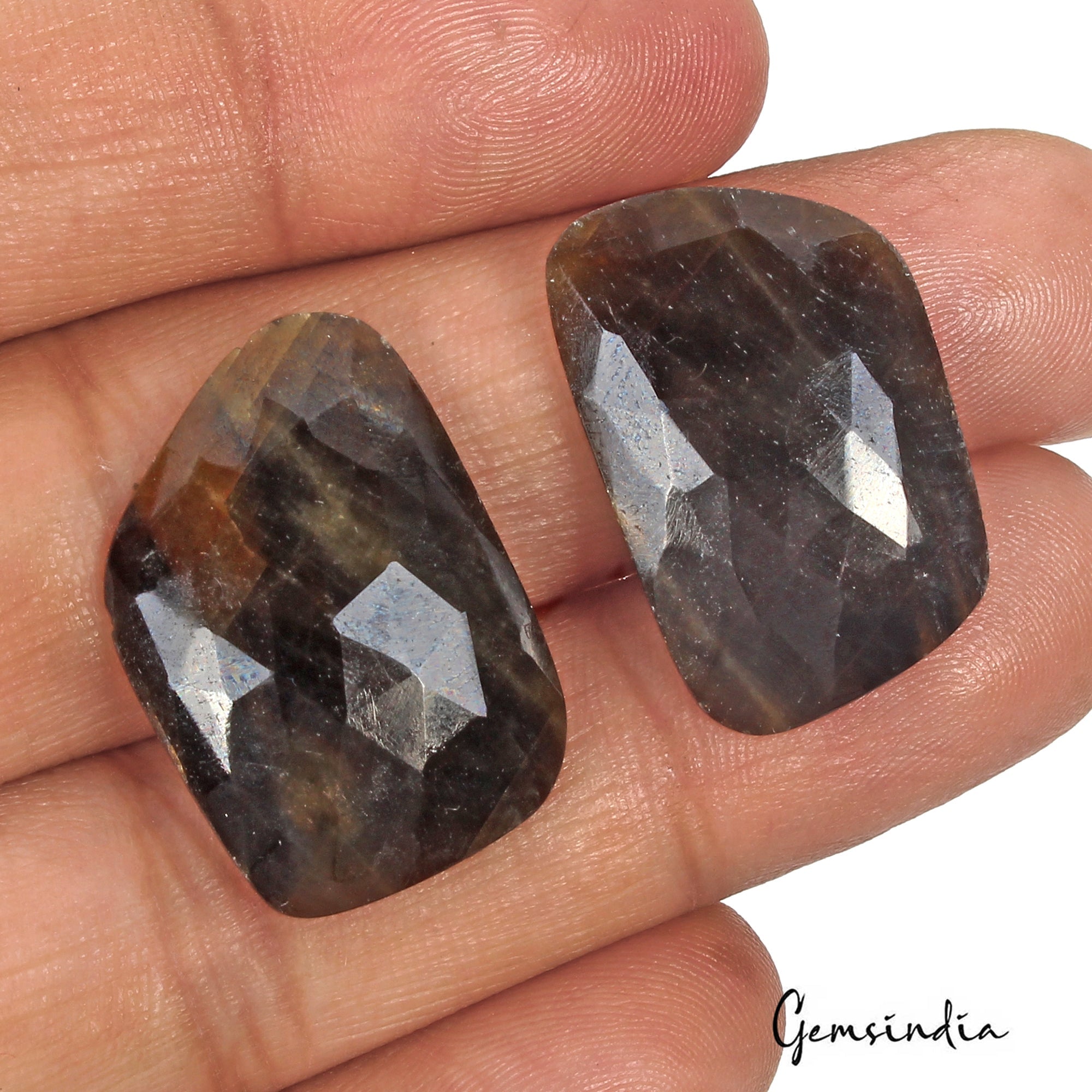 Certified 43.60 Cts Natural Untreated Black Sapphire Gem Fancy Checker Cut Pair