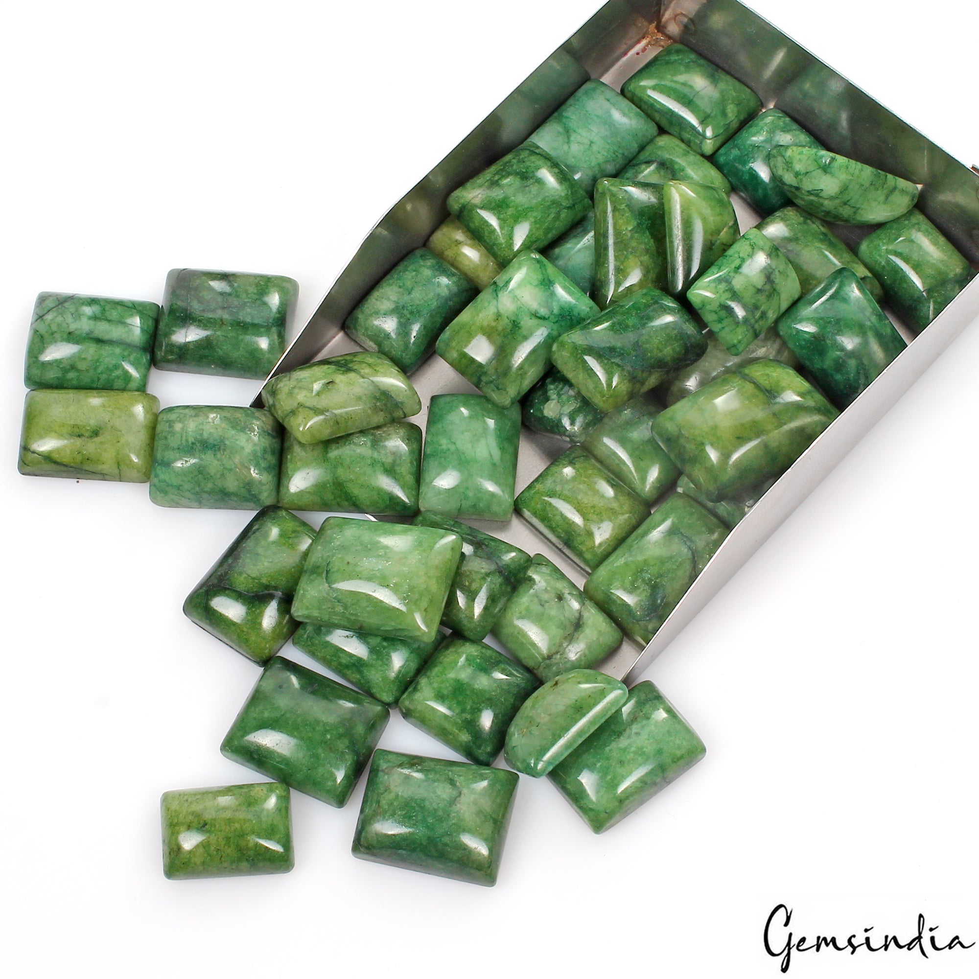 Emerald Lot, Cabochon, Color Enhanced, Green — 44 Pieces, 15mm to 24mm, 1000 Ct, Brazil