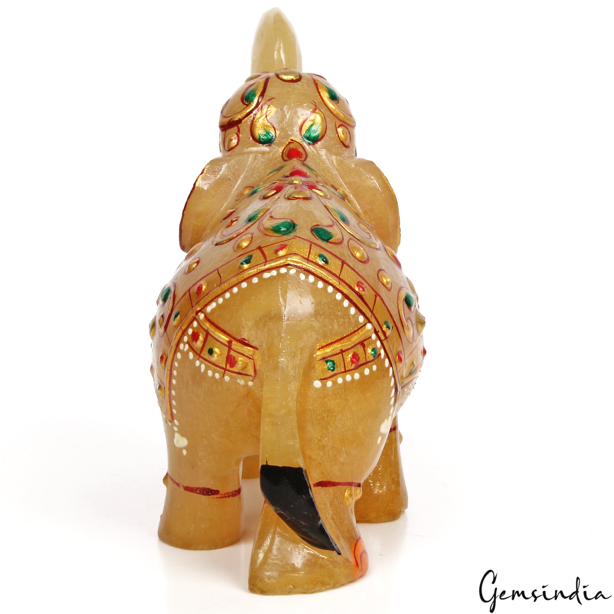 Aventurine Elephant Figurine, Gold — 98x69x45 mm, 1420 Ct, India