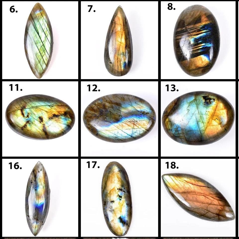 Labradorite Lot, Cabochon, Oval Pear Fancy Cabochon, Untreated — 20 Pieces, 21mm to 48mm, 720 Ct