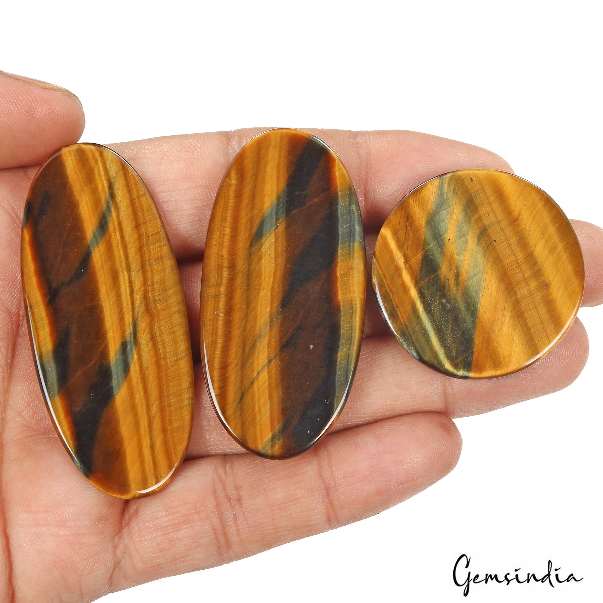 213.50 Cts/3 Pcs Natural Untreated Bi Color Tiger Eye Mixed Cab Gems For Jewelry